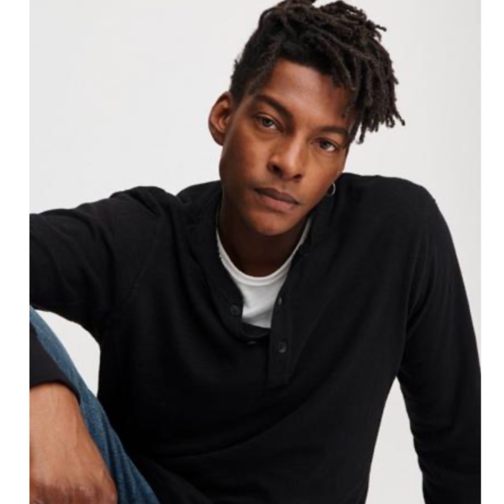 Rag & Bone Black Longsleeve Henley Size L